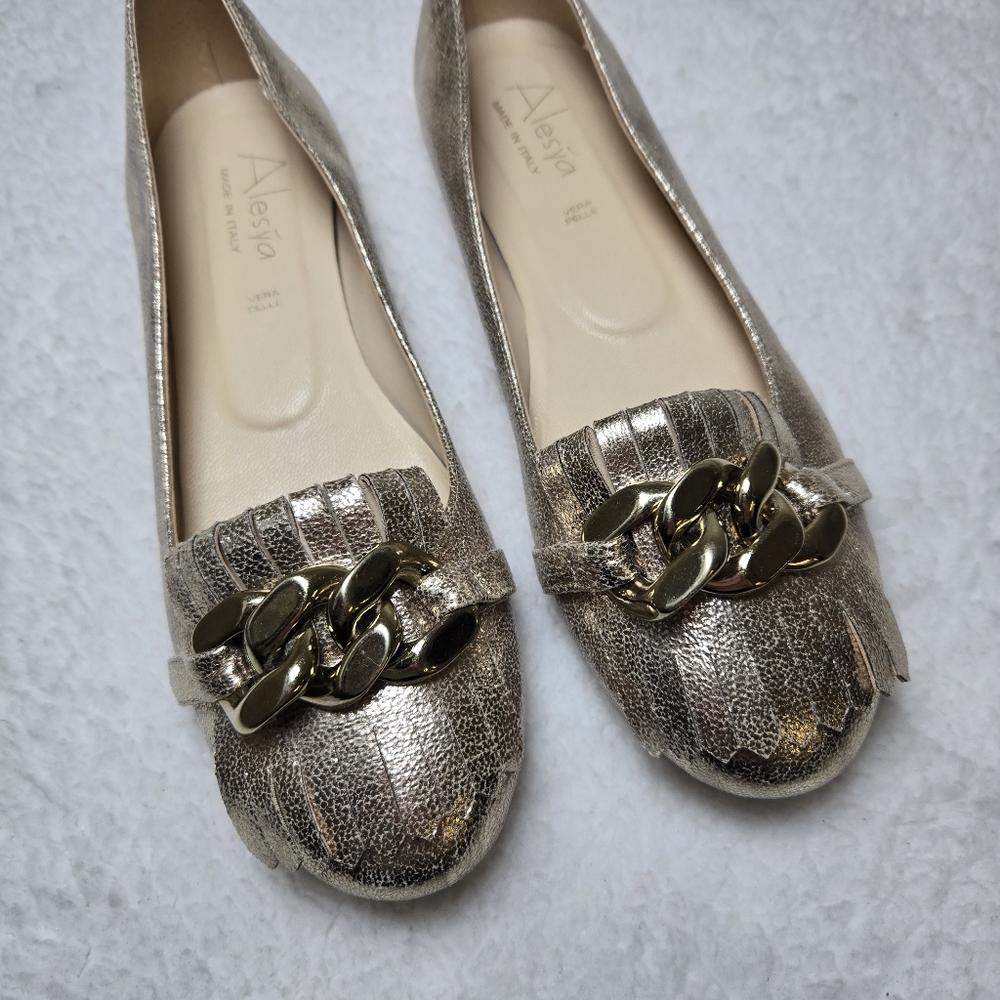 Alesýa Gold Loafers Flats Chain Metallic Womens Size 40 EU (9.5 US) - Picture 3 of 5